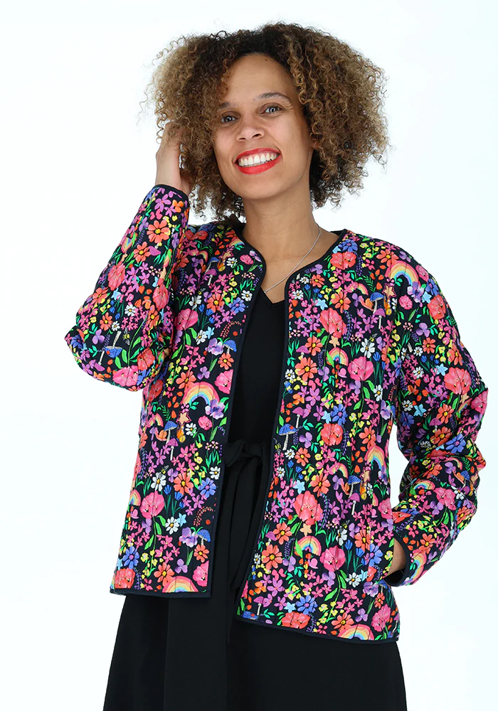 Garden Rainbow Floral Quilted Jacket for Women - Image 3