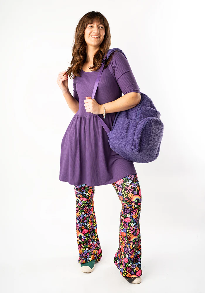 Gemma Purple Rib Brush Smock Gathered Waist Tunic - Image 4