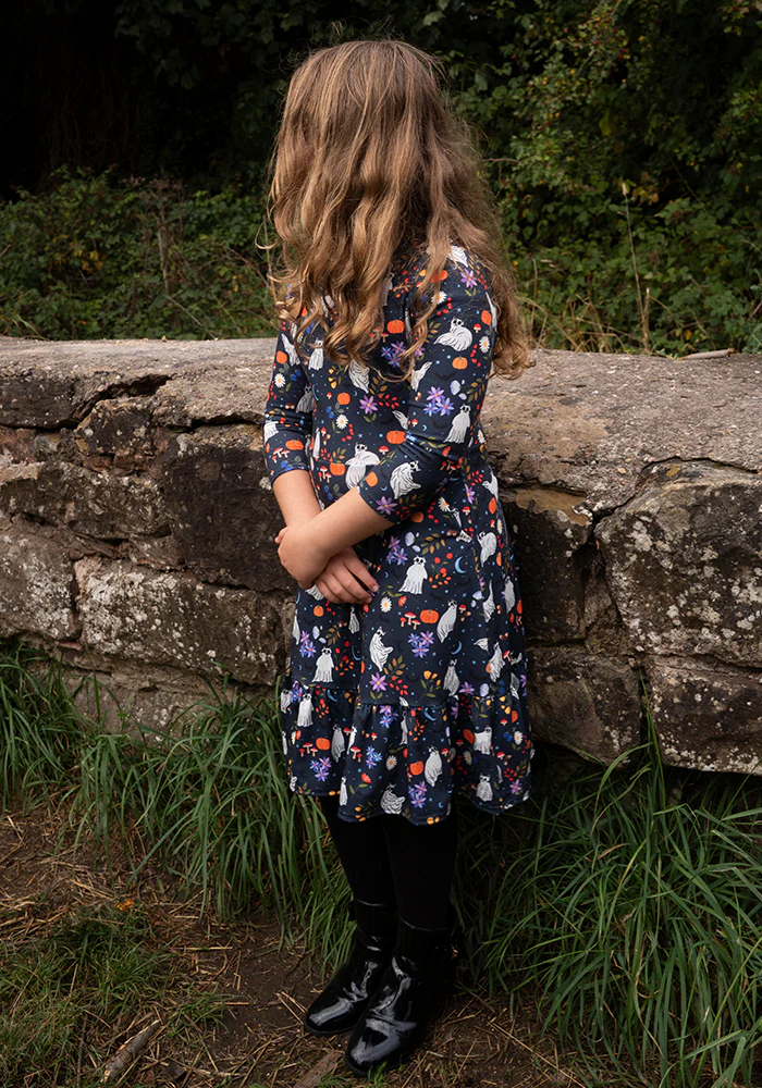 Ghost Cats Print Children's Tiered Hem Dress (Inga) - Image 3