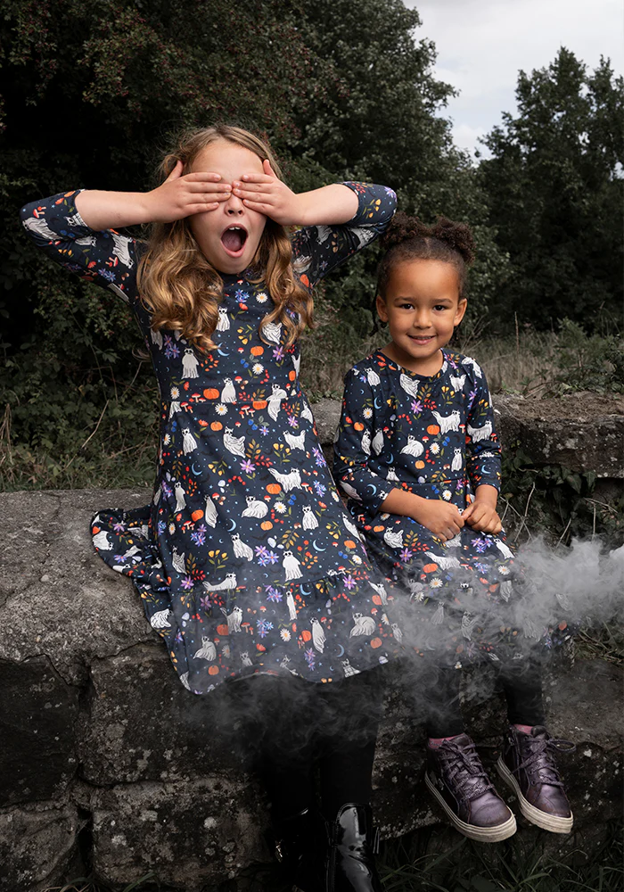 Ghost Cats Print Children's Tiered Hem Dress (Inga) - Image 4