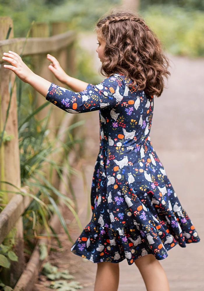 Ghost Cats Print Children's Tiered Hem Dress (Inga) - Image 6