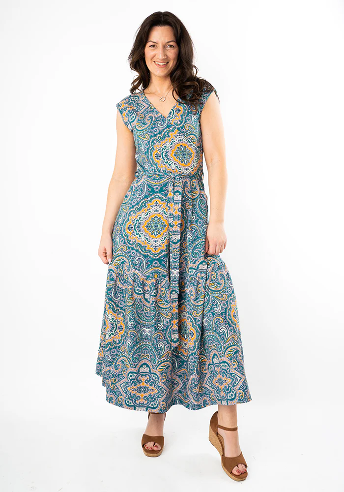 Greer Paisley Tile Print Cotton Midaxi Dress - Image 3