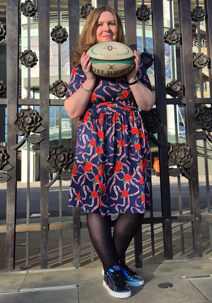 Navy England Print Gathered Waist Jersey Dress - Image 4