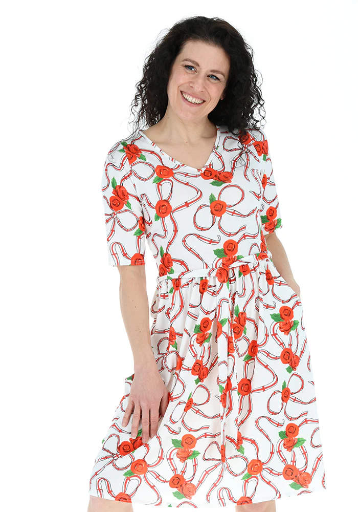White England Print Gathered Waist Jersey Dress - Image 5