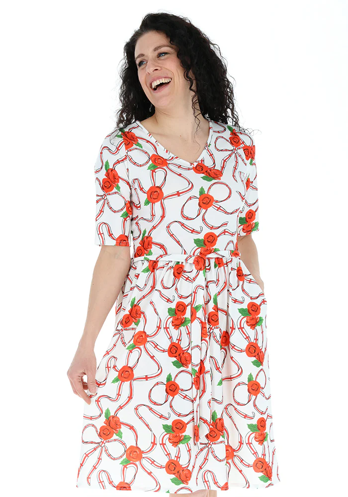 White England Print Gathered Waist Jersey Dress - Image 7