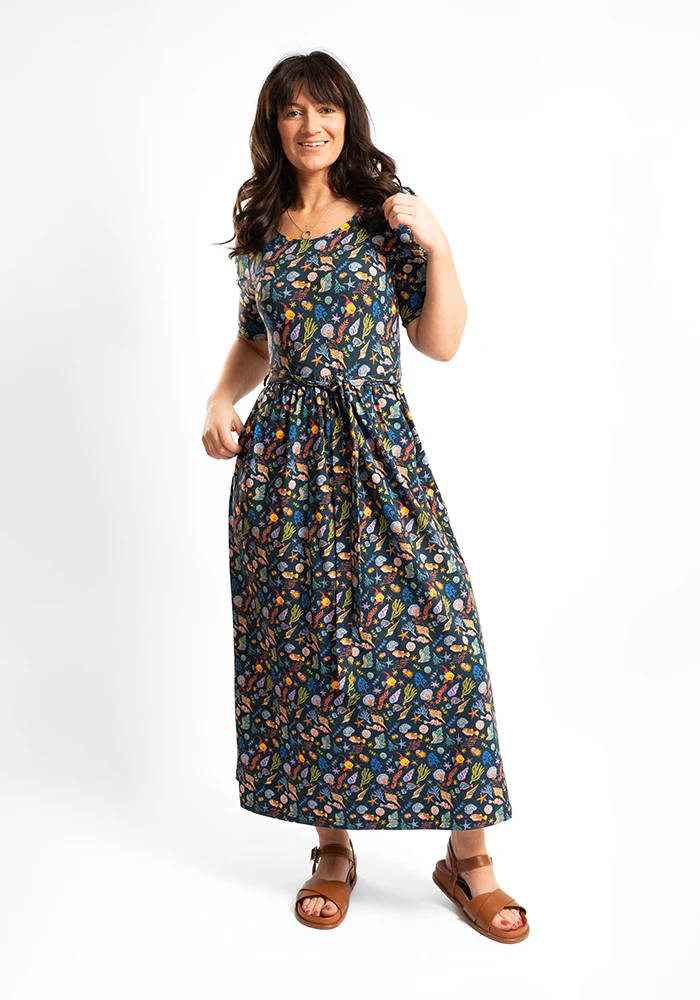 Harbor Sea Life Print Cotton Midaxi Dress - Image 3