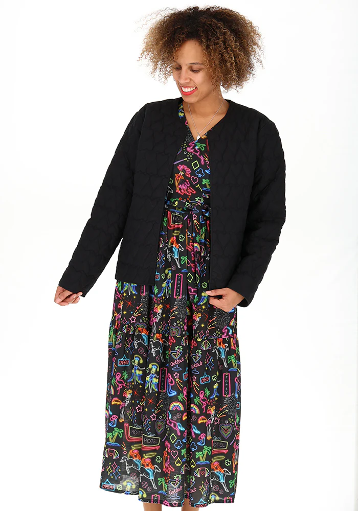 Black Heart Stitch Quilted Jacket for Women - Image 4