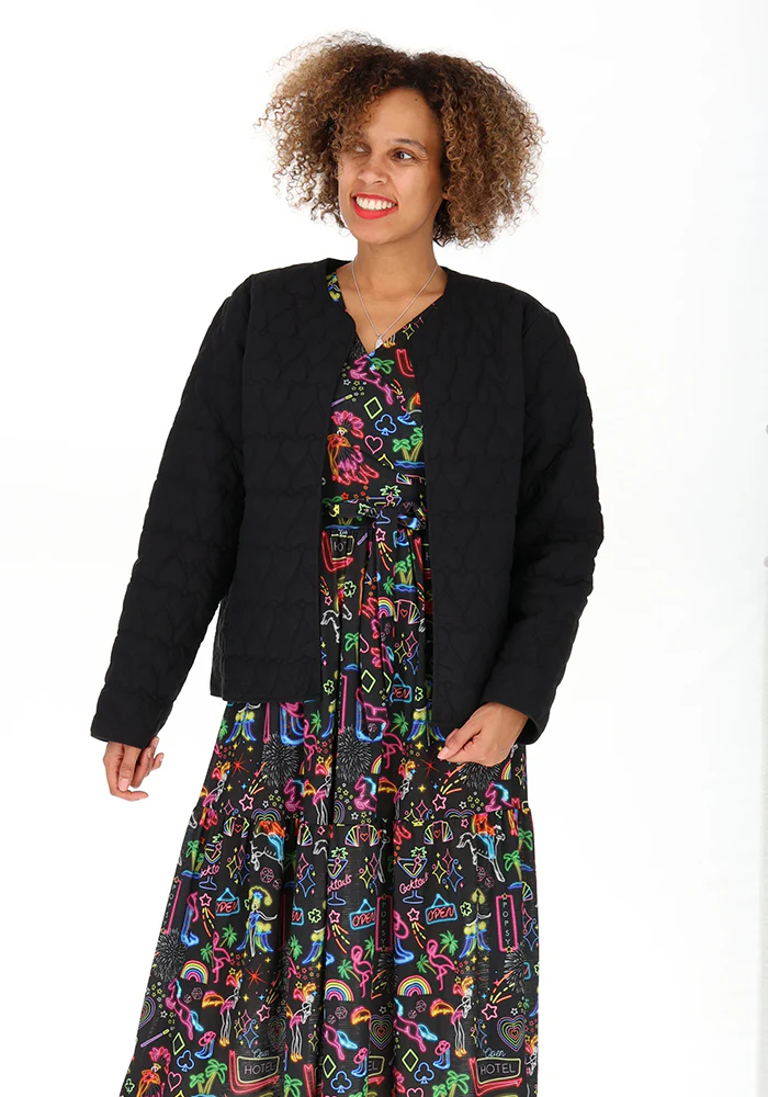 Black Heart Stitch Quilted Jacket for Women - Image 5