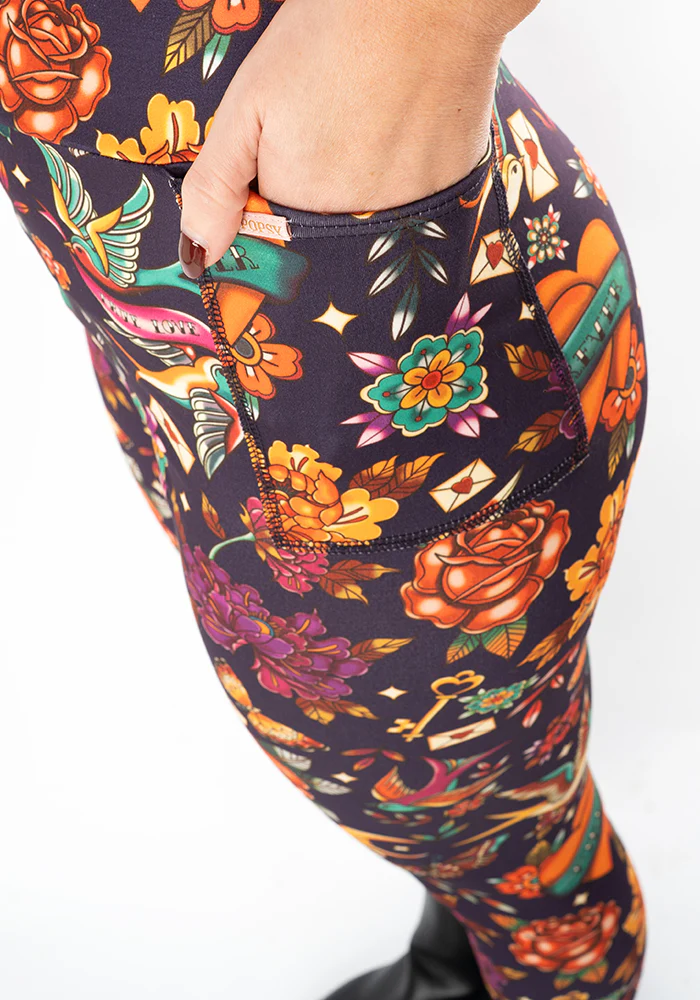 Heath Purple Tattoo Print Leggings - Image 3