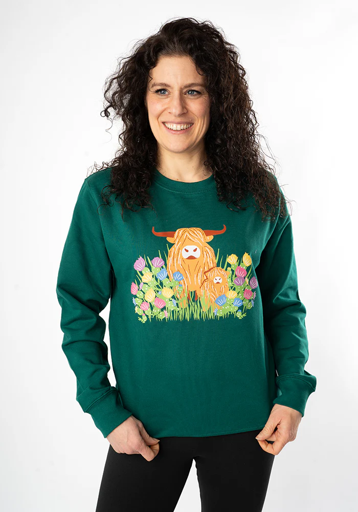 Highland Cow Print Sweatshirt (Forest Green) - Image 3