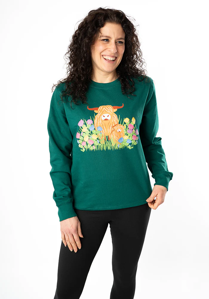 Highland Cow Print Sweatshirt (Forest Green) - Image 5