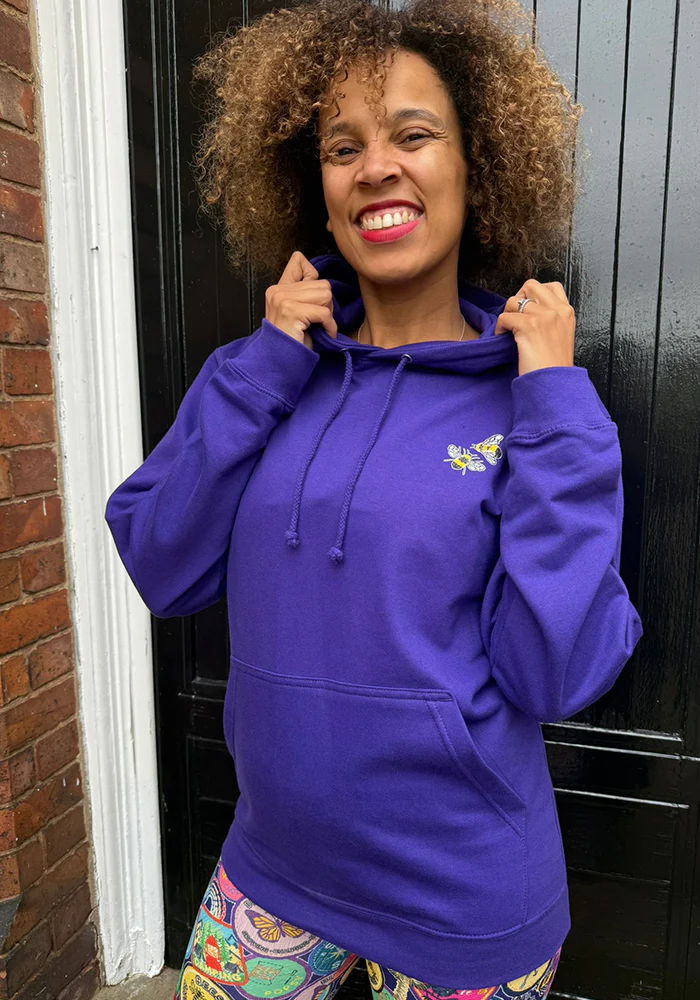 Hooded Sweatshirt - Badge Printed Hoodie (Violet Purple) - Image 2