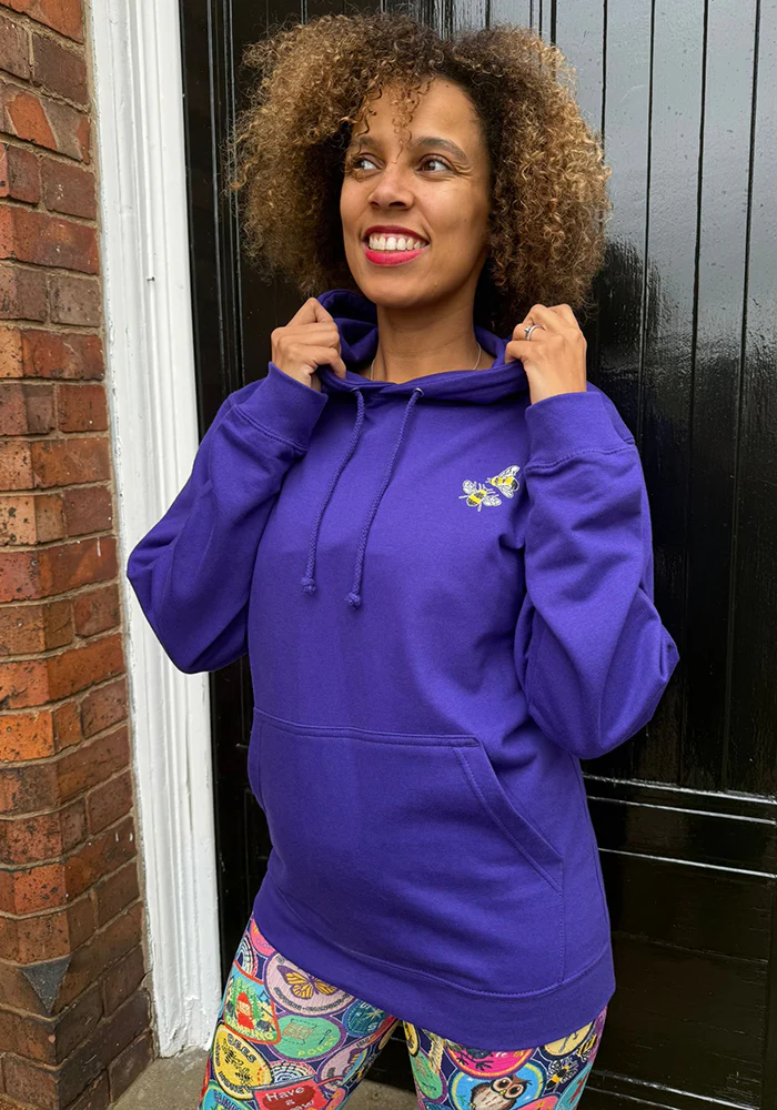 Hooded Sweatshirt - Badge Printed Hoodie (Violet Purple) - Image 3