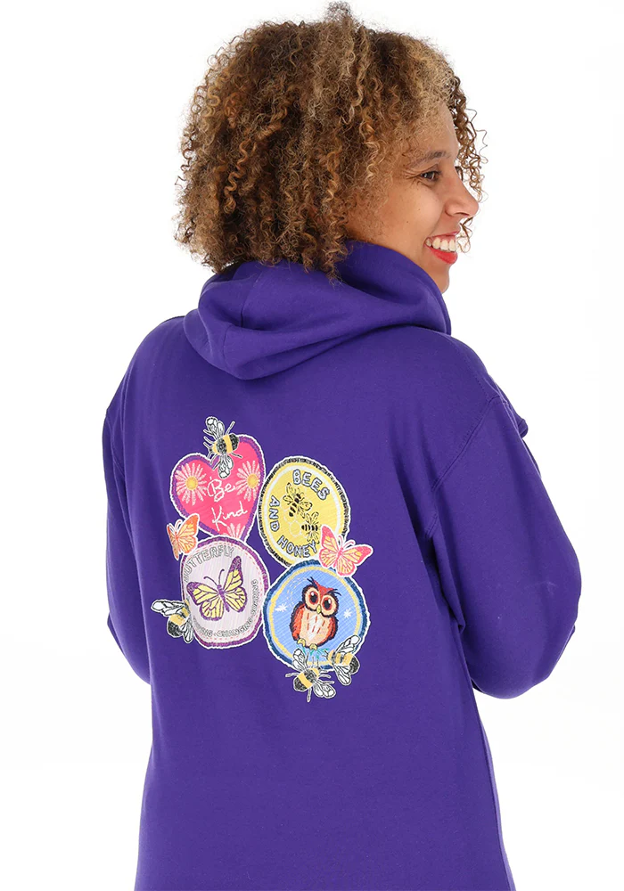 Hooded Sweatshirt - Badge Printed Hoodie (Violet Purple) - Image 4