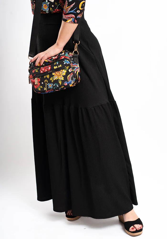 Ida Black Maxi Length Tiered Hem Skirt - Image 4
