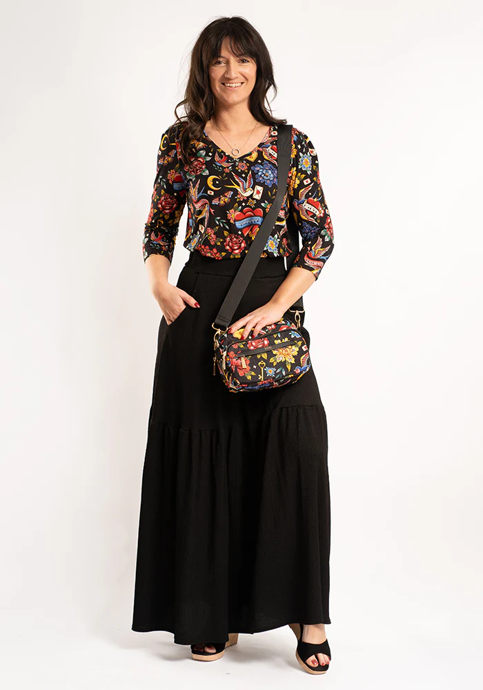 Ida Black Maxi Length Tiered Hem Skirt - Image 5
