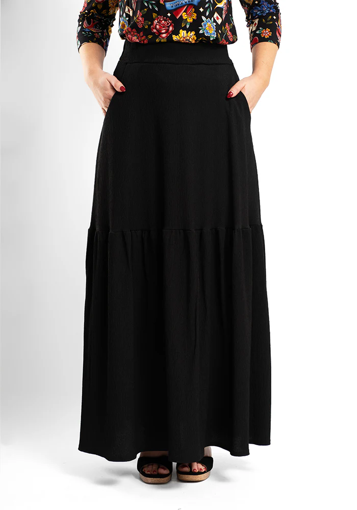 Ida Black Maxi Length Tiered Hem Skirt - Image 6