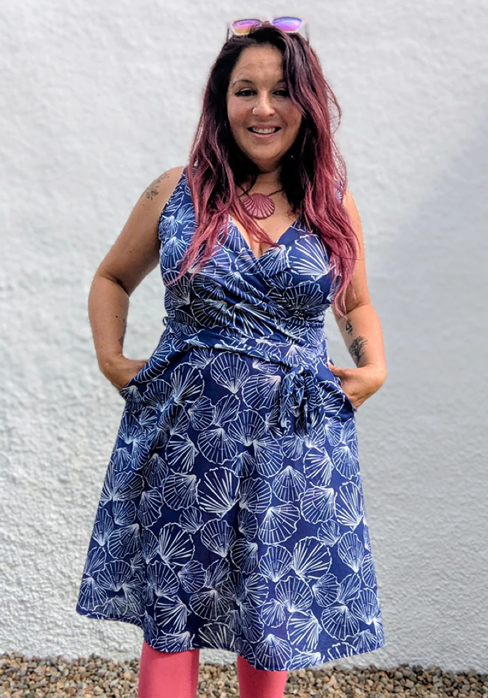 Indigo Scallop Shell Print Dress