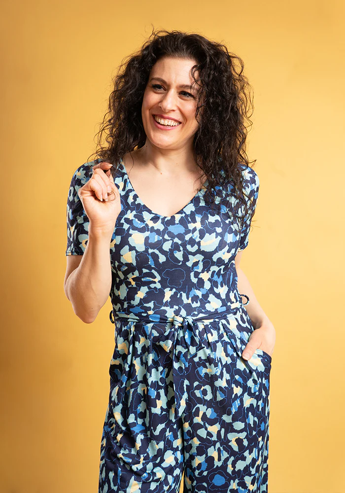 Iona Blue Abstract Animal Print Culotte Leg Jumpsuit - Image 4