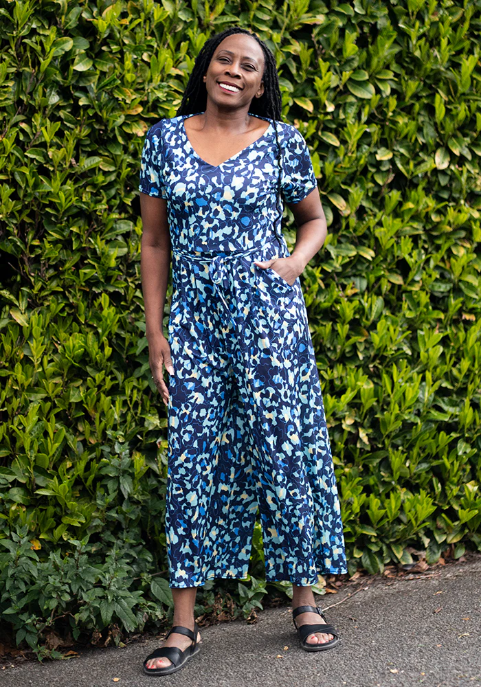 Iona Blue Abstract Animal Print Culotte Leg Jumpsuit - Image 7