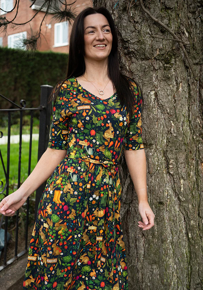 Jeanne Rabbit Garden Print Cotton Dress - Image 3