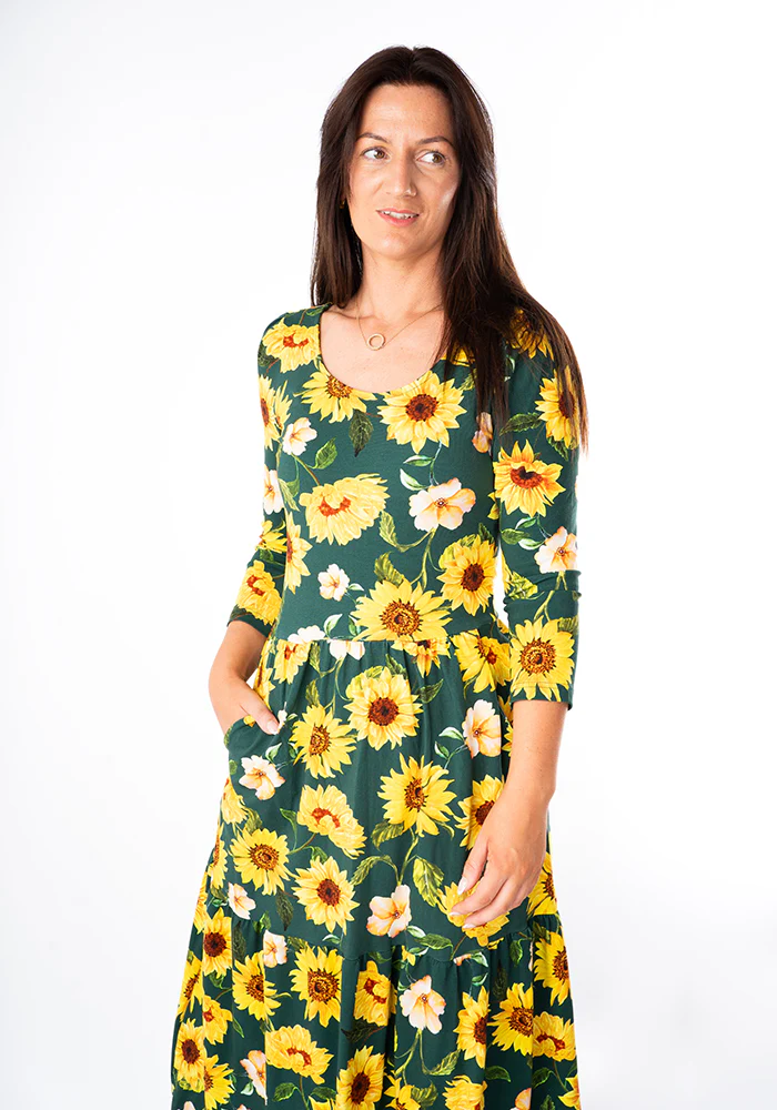 Jemima Green Sunflower Print Cotton Midi Dress - Image 8