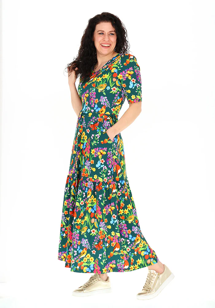 Jianna Floral Bird Garden Print Cotton Midaxi Dress - Image 3