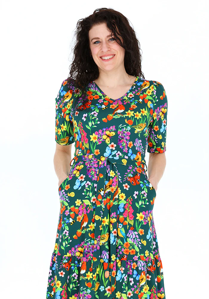 Jianna Floral Bird Garden Print Cotton Midaxi Dress - Image 6