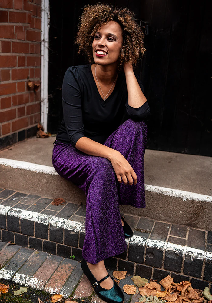 Josey Black & Purple Full Leg Trousers - Image 3
