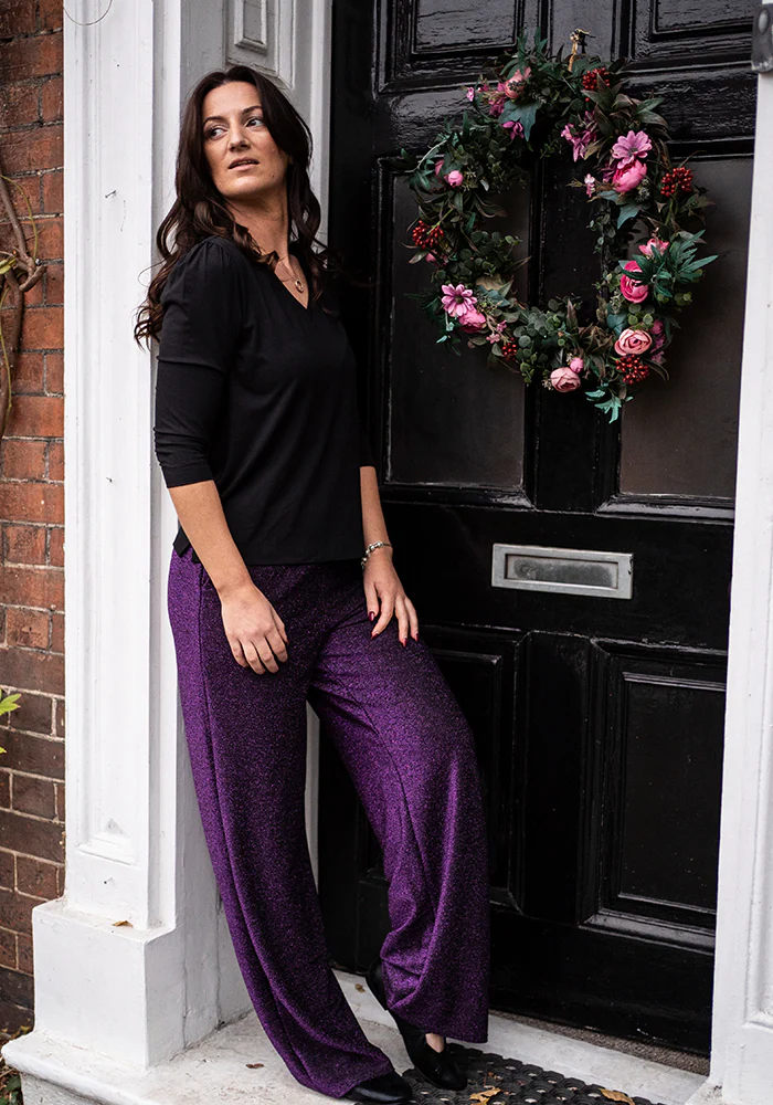 Josey Black & Purple Full Leg Trousers - Image 4