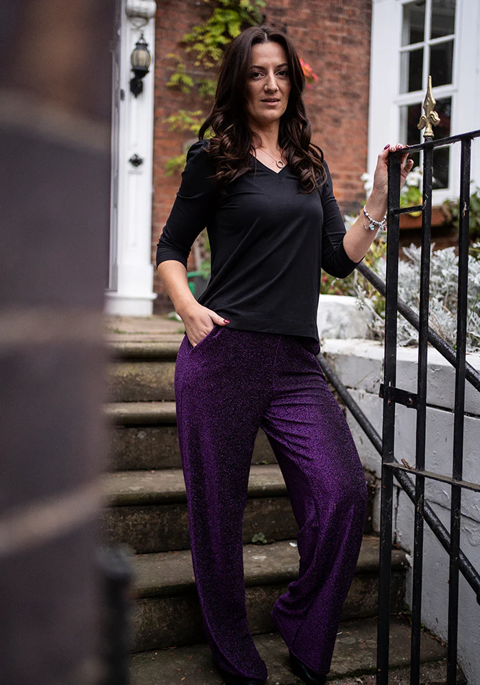 Josey Black & Purple Full Leg Trousers - Image 7