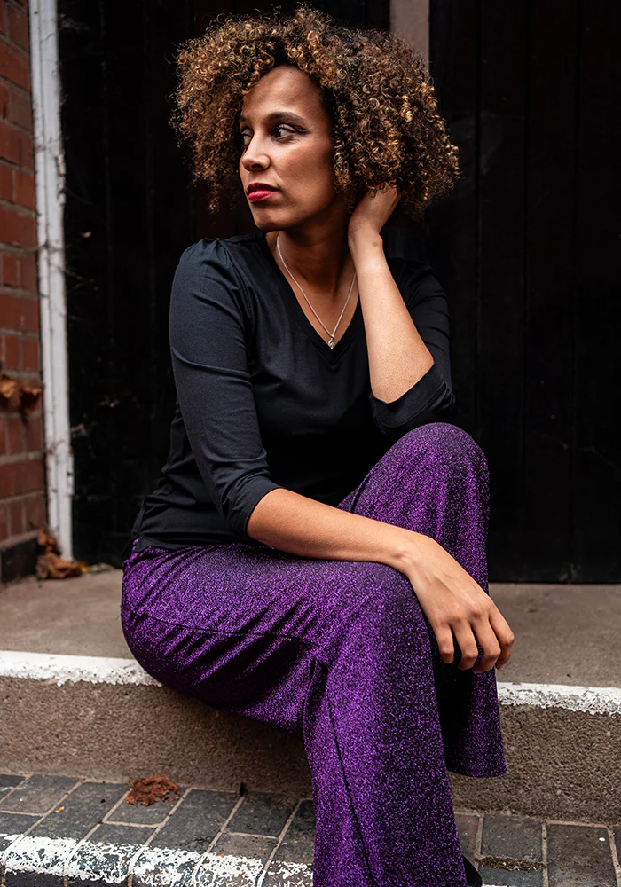 Josey Black & Purple Full Leg Trousers - Image 9