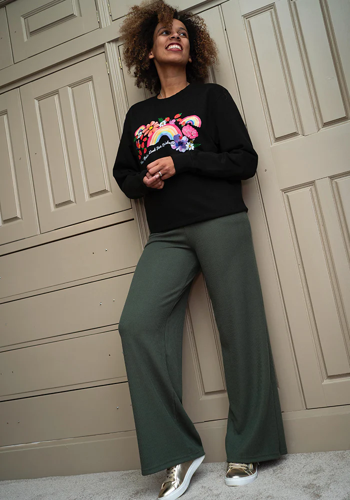 Kamila Khaki Crinkle Rib Trousers