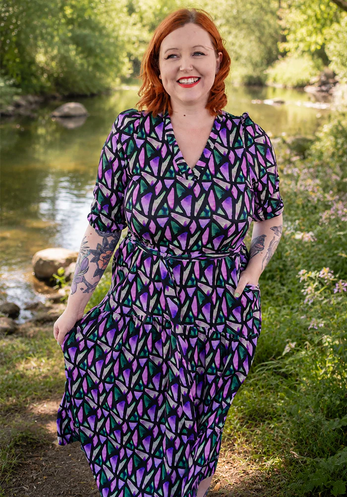 Karolina Colourful Abstract Pieces Print Drop Waist Midaxi Dress - Image 3