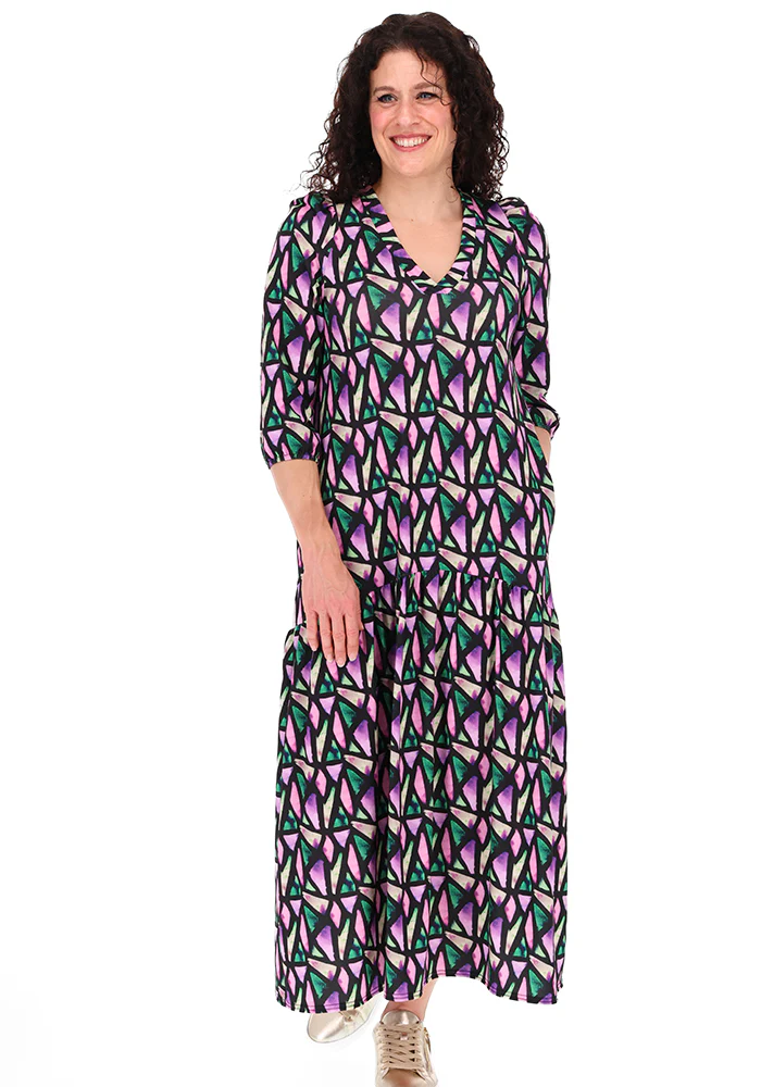 Karolina Colourful Abstract Pieces Print Drop Waist Midaxi Dress - Image 4