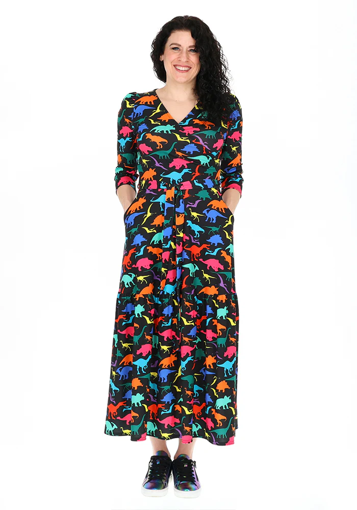 Kesee Black Dinosaur Print Jersey Midaxi Dress - Image 8