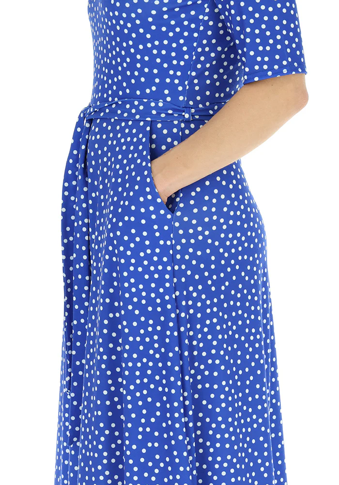 Kittie Blue & White Polka Dot Print Jersey Midi Dress - Image 5