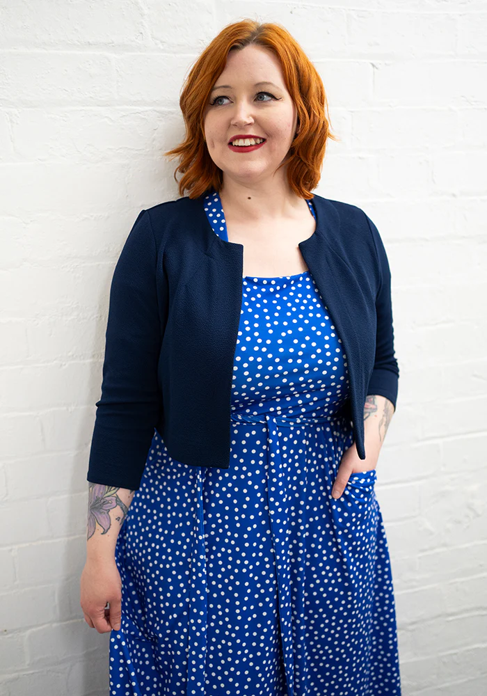 Kittie Blue & White Polka Dot Print Jersey Midi Dress - Image 6