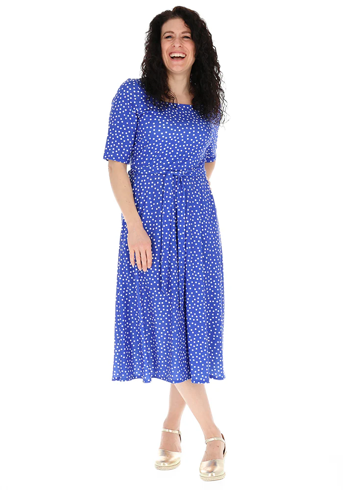 Kittie Blue & White Polka Dot Print Jersey Midi Dress - Image 8
