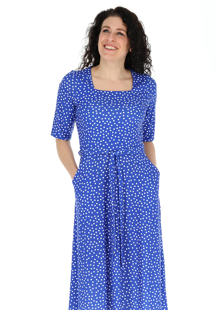 Kittie Blue & White Polka Dot Print Jersey Midi Dress - Image 9