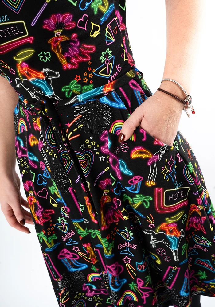 Kristy Vegas Print Full Skirt Cotton Dress - Image 3