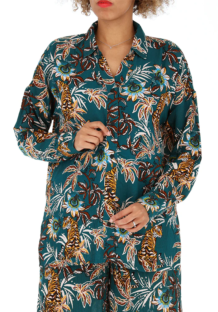 Laken Tiger Jungle Print Woven Shirt (Teal) - Image 2