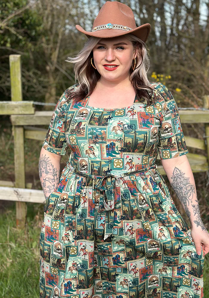 Leila Wild West Print Cotton Midi Dress - Image 10