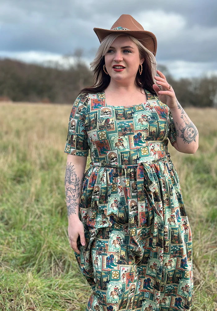 Leila Wild West Print Cotton Midi Dress - Image 8