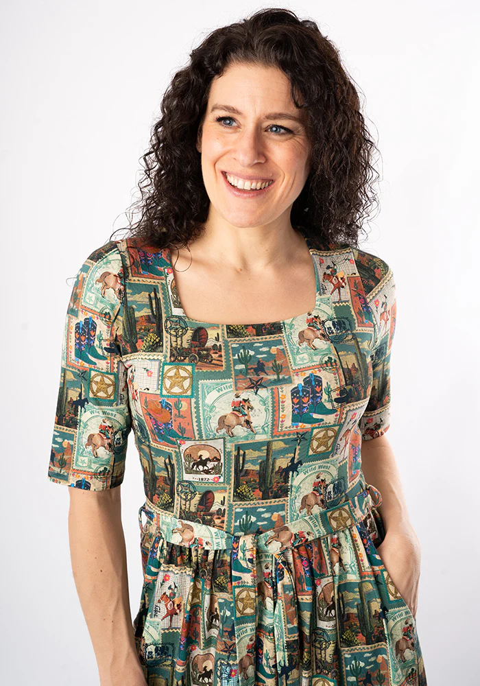 Leila Wild West Print Cotton Midi Dress - Image 9