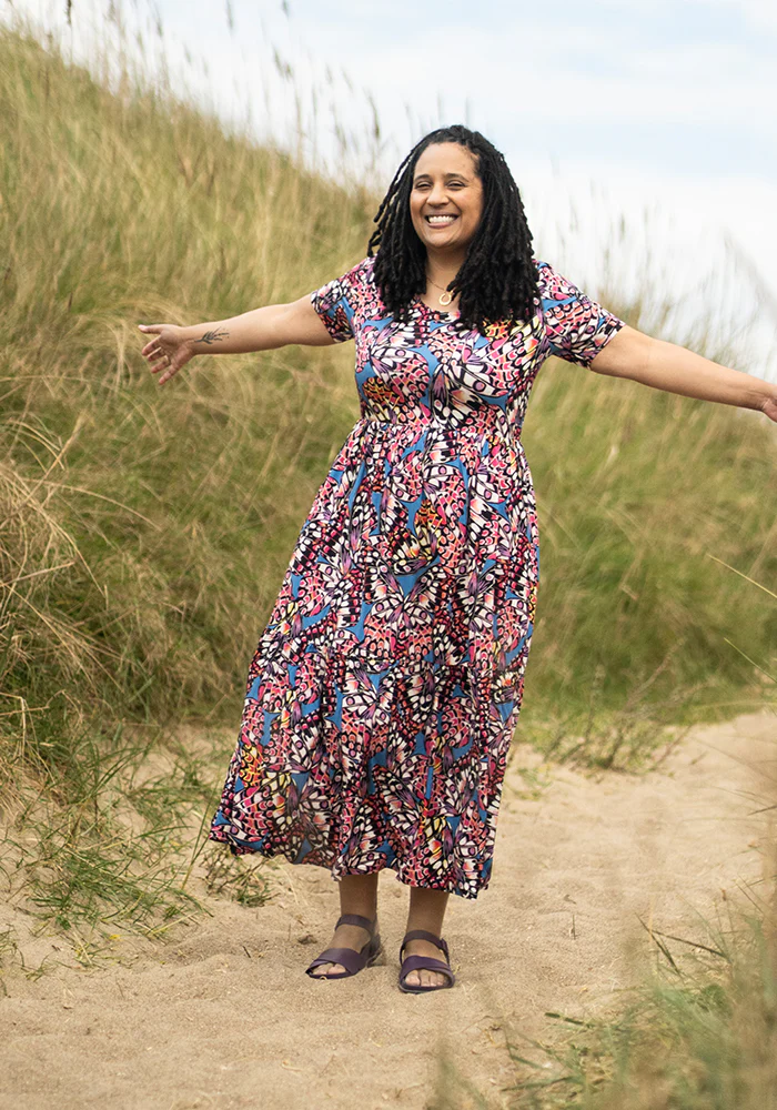 Lennyn Butterfly Wing Print Tiered Hem Viscose Midaxi Dress - Image 4