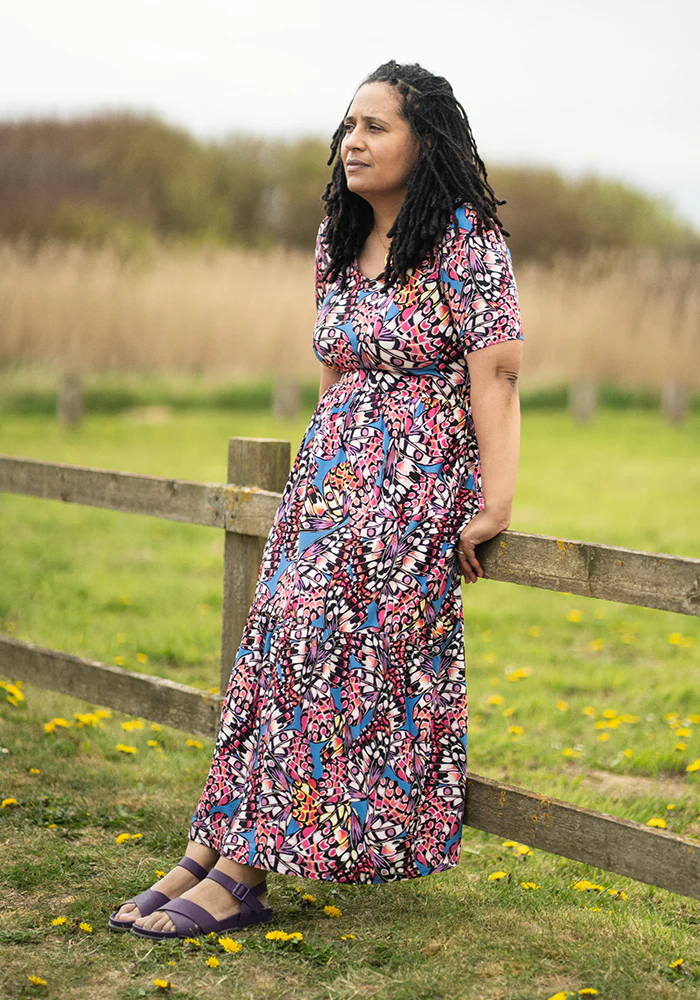Lennyn Butterfly Wing Print Tiered Hem Viscose Midaxi Dress - Image 7