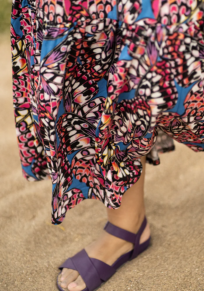 Lennyn Butterfly Wing Print Tiered Hem Viscose Midaxi Dress - Image 8