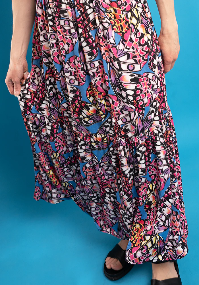 Lennyn Butterfly Wing Print Tiered Hem Viscose Midaxi Dress - Image 9