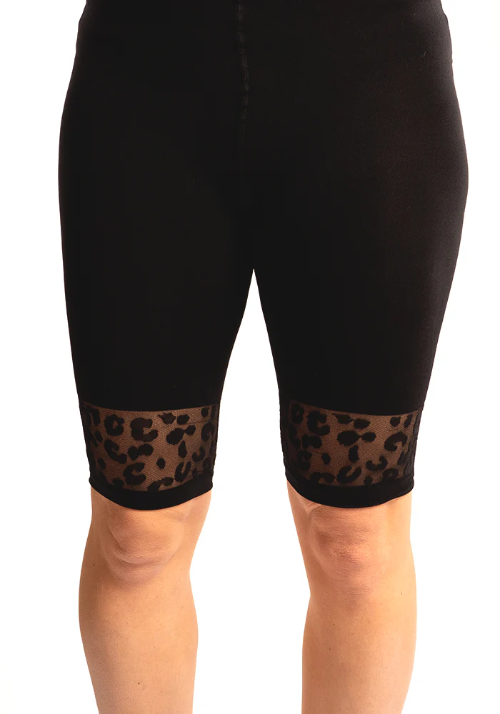 Women's Leopard Lace Trim Black Anti Chafing Shorts (Underpops) - Image 3